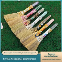 Nouveau produit transfrontalier : Ornement de balai magique en cristal naturel à pointe unique hexagonale, décoration d'Halloween faite à la main