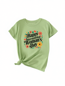 T-shirt per la festa internazionale della donna, per donna, manica corta, girocollo, stampa floreale, 100% cotone, stile casual primaverile vintage - Product Image 1