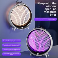 Lampe anti-moustiques rechargeable, piège à choc électrique à lumière UV violette avec veilleuse chaude, double usage mural et de table