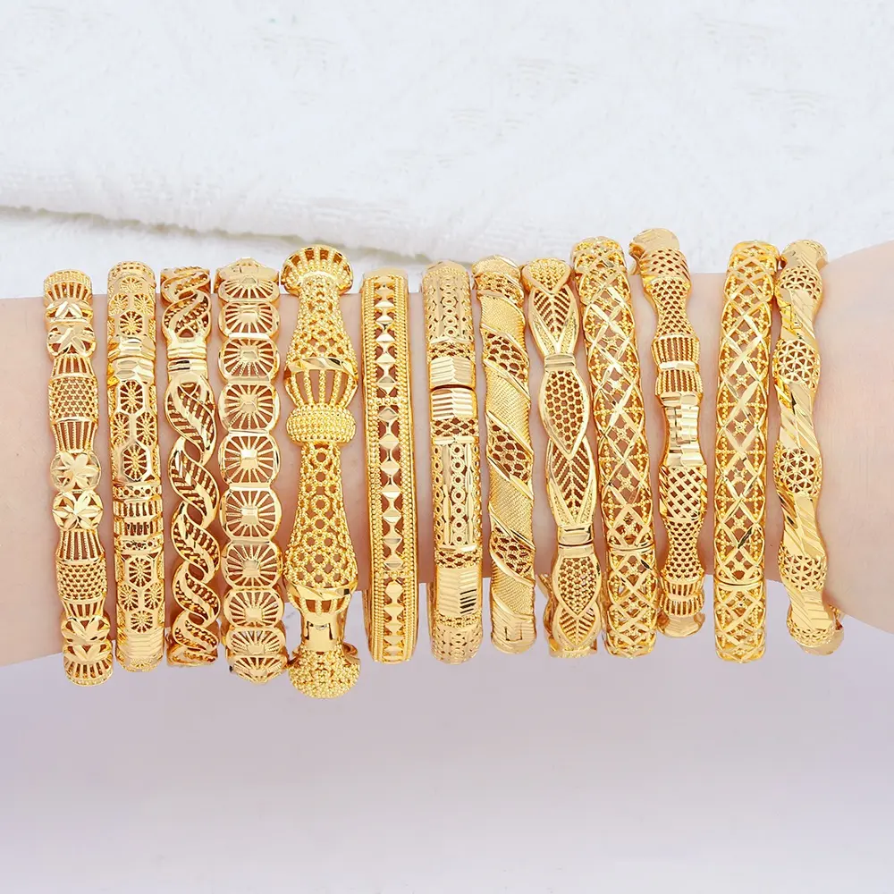 Fashion 24K Multi-Style Brass Gold Plated Bracelet Bangles Luxury Women Jewelry Bangles For Birthday Gift