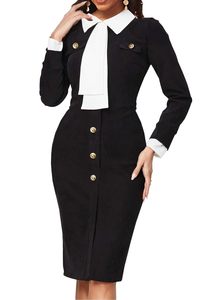 Robe élégante formelle pour femmes, longueur genoux, silhouette crayon, tissu en nylon, antistatique, broderie à la main, tenue de travail - Product Image 3