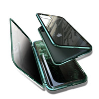 Coque de Téléphone Magnétique en Verre Trempé Anti-Espion + Bumper Métallique Double Face pour iPhone 13 12 11 X XS MAX XR