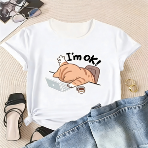 T-shirt décontracté pour femme, style Hip Hop, motif chat amusant '<span class=keywords><strong>Je</strong></span> <span class=keywords><strong>suis</strong></span> bien', col rond, manches courtes, anti-plis, respirant - Product Image 1