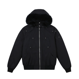 Veste bomber pour homme Moose Knuckles Down Jacket noire avec capuche en fourrure véritable, parka isolée pour l'hiver - Product Image 1