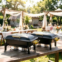 Chauffe-plat rectangulaire hydraulique noir de 9 L pour événements de luxe, buffets d'hôtel et équipement de conservation de la chaleur des soupes
