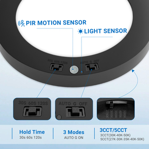 Lámpara LED de Superficie de 7 Pulgadas y 12W con Sensor PIR, 3CCT/5CCT, Fácil Instalación, Encendido/Apagado Automático, para Jardín y Garaje - Product Image 2