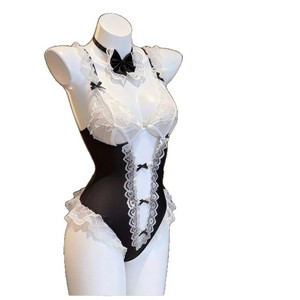 Cute Bunny Girl Uniform Set Role Play Costume <b>White</b> <b>Lace</b> Bodysuit With Bow Headband And Stockings 068 - Product Image 5