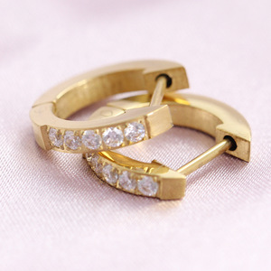Boucles d'oreilles en acier inoxydable avec diamants, 9 mm, taille brillant ronde, style Huggie Hoop, pour usage quotidien, bijoux unisexes - Product Image 2