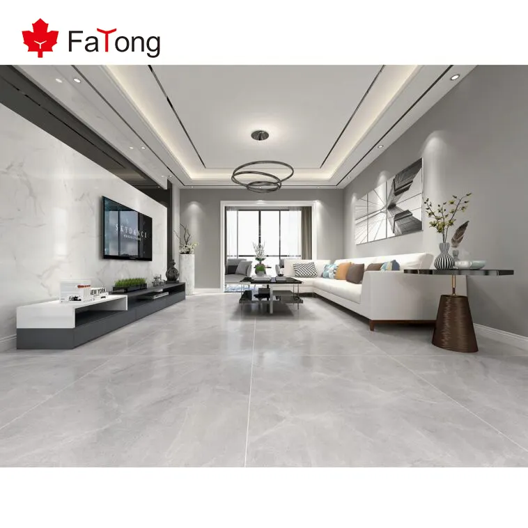 Foshan Fatong 1000X1000Mm porselen fayans mermer gibi görünüyor gri cilalı sırlı otel zemin yüksek parlak seramik gri renk