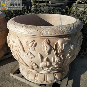 Jiahua <b>Stone</b> Carved Flower Pot <b>Large</b> Chinese Style Durable <b>Garden</b> <b>Ornament</b> - Product Image 2