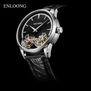 ENLOONG-Reloj de pulsera personalizado de lujo, de cristal y zafiro trasero, Tourbillon Doble