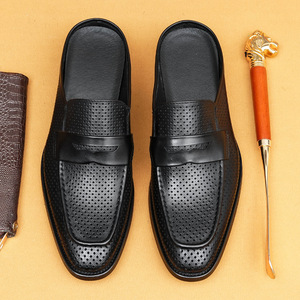 Mules d'été décontractées pour hommes en cuir véritable perforé respirant à bout fermé - Product Image 2