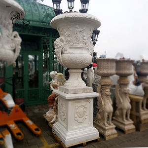 BLVE personalizzato Villa interna intaglio a mano rotondo in pietra naturale vaso di fiori in marmo bianco - Product Image 6