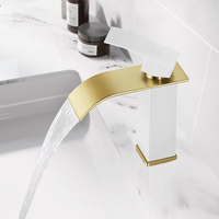 Robinet de lavabo à montage sur pont à trou unique en laiton moderne or blanc, mitigeur d'eau chaude/froide sans contact, 1 poignée, valve en céramique, débit mesuré