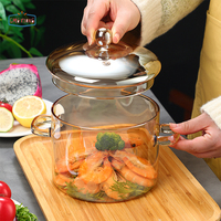 Fournitures de cuisine Grande capacité Grande taille 1500ml Poêle de cuisson transparente résistante à la chaleur avec couvercle en verre