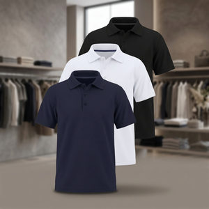 Polo d'uniforme scolaire pour garçons en polyester tricoté, uni, bleu marine, blanc, noir, manches courtes - Product Image 3