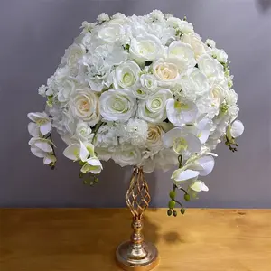 Bola bunga mawar buatan sutra, bola bunga mawar ungu putih dan merah untuk dekorasi meja pernikahan