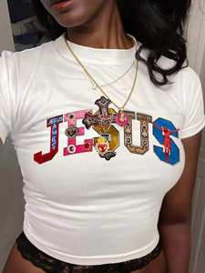 Custom Crewneck Oversized Digital Printing Drop Shoulder Summer <strong>Hot</strong> Sale <strong>Cute</strong> Sweet Spicy Tight Letter Slim-fit <strong>Cropped</strong> <strong>Top</strong> - Product Image 1