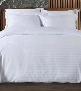 Opulent Silky 1300 Thread Magic Silk Bedding Ensemble <b>White</b> Jacquard Striped <b>Bed</b> Linens with 14 Inch Deep Pocket Fitted Sheet - Product Image 1