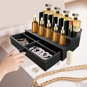 女性用3層ケルン香水ディスプレイスタンドシェルフ、隠しコンパートメントと引き出し付き木製デスクオーガナイザー家庭用 - Product Image 1