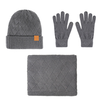 Ensemble 3 pièces pour homme : bonnet d'hiver en tricot, cache-cou en tricot double couche épaissi doublé polaire anti-froid et gants