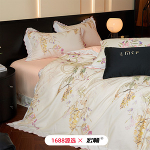 Floral Print Cotton <b>Bedding</b> <b>Set</b> 100 Count Autumn Winter Duvet Cover Sheet <b>Set</b> Breathable Skin Friendly - Product Image 3