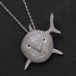 Large shark pendant, hip-hop <b>copper</b> inlaid zircon personalized domineering men's necklace. - Product Image 4