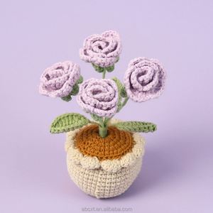 Maceta de Flores de Rosa Tejida a Crochet, 4 Cabezas, Lana Artificial, para Decoración del Tablero del Auto, para Graduación, Día del Padre, Pascua - Product Image 4