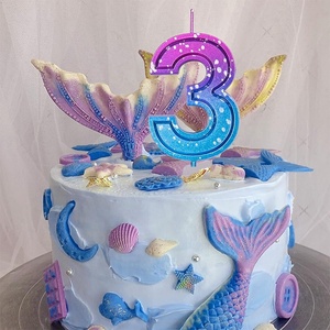 2,76 pulgadas oro rosa verde Feliz <span class=keywords><strong>cumpleaños</strong></span> pastel número velas pastel congelado decoración para fiesta celebración - Product Image 3