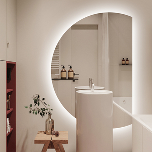Miroir <span class=keywords><strong>LED</strong></span> demi-rond pleine longueur Miroir <span class=keywords><strong>de</strong></span> salon Miroir <span class=keywords><strong>LED</strong></span> antibuée mural avec lumière à gradation - Product Image 2
