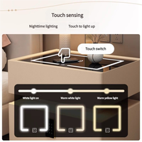 Table de chevet moderne minimaliste intelligente avec LED, fonctions de charge sans fil Bluetooth, en bois massif, pour chambre à coucher