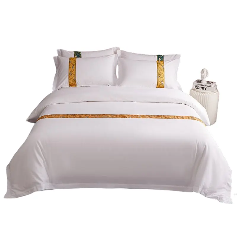 Juego de cama de percal de un solo tamaño, Sábana de color blanco, 100% algodón, juego de cama para dormitorio, colcha de hotel