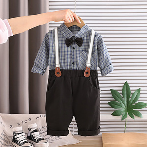 Conjunto <span class=keywords><strong>de</strong></span> Camisa a Cuadros y Pantalones con Tirantes para Bebé Niño, con Corbata <span class=keywords><strong>de</strong></span> Moño, para Niños <span class=keywords><strong>de</strong></span> 1 a 3 Años, Ropa Formal e Informal para Primavera y Otoño - Product Image 2