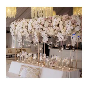 शादी के रिसेप्शन लंबे समय सारणी फूल धावक शादी के लिए मुख्य मेज centerpiece फूल लांग गोल्ड धातु फूल स्टैंड
