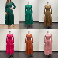 Robe longue plissée élégante à manches longues, couleur unie, taille unique, avec dentelle, chic et modeste, collection Printemps-Été