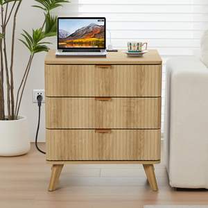 <span class=keywords><strong>Petite</strong></span> <span class=keywords><strong>commode</strong></span> cannelée à <span class=keywords><strong>3</strong></span> <span class=keywords><strong>tiroirs</strong></span> pour chambre à coucher, table de chevet moderne du milieu du siècle avec dessus de table de chargement - Product Image 1