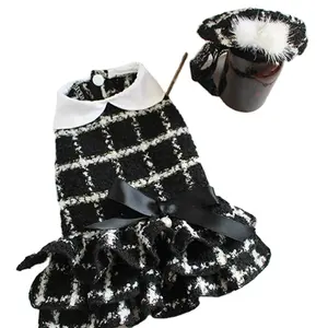JXANRY домашняя собака кошка осень и зима новая одежда милая модная домашняя теплая удобная одежда для собак черный белый клетка платье с бантом