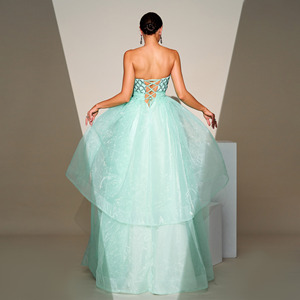 Nueva llegada sin tirantes una línea de organza vestido de graduación largo listo vestidos de fiesta en stock - Product Image 2