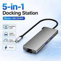 Station d'accueil USB-C 5-en-1 avec HDMI 4K+60Hz, Ethernet Gigabit, PD 100W, 3x USB 3.0, boîtier en aluminium