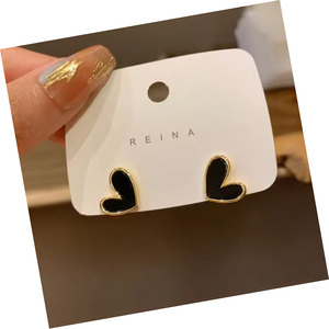 Metal Korean Style <b>Black</b> Love Heart <b>Stud</b> <b>Earrings</b> Accessories for Women Sweet Jewelry Wholesale - Product Image 6