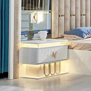 豪华超大尺寸发光二极管床头板木架双人床套装家居别墅大床现代木质全卧室套装家具 - Product Image 5