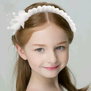 CN 3Pcs Korean Baby Headband Mesh Flower Hair Bow Clip White Pom Pom Girls Headband Princess Set Accessories