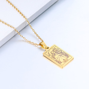 Accessori donna gioielli placcato oro 18 carati ciondolo in acciaio inossidabile 316l <span class=keywords><strong>astrologia</strong></span> oroscopo carta dei tarocchi 12 collana con segno zodiacale - Product Image 4
