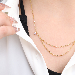 Chris April 316L Acero inoxidable Lasering Kiss cadena doble capa perla encanto collar - Product Image 1