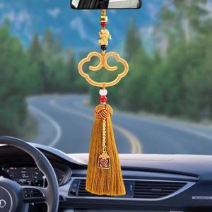 YL Colgante para Coche de Imitación de Latón con Borla de la Paz Ruyi, Adorno Colgante para Coche, Decoración de Espejo Retrovisor de Coche Pixiu en Oro Arena, de Alta Gama - Product Image 3