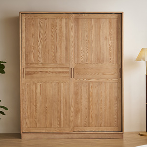 Solid Wood Sliding Door <b>Wardrobe</b> <b>Large</b> Capacity Bedroom Storage Cabinet Multifunctional Adult Use - Product Image 2