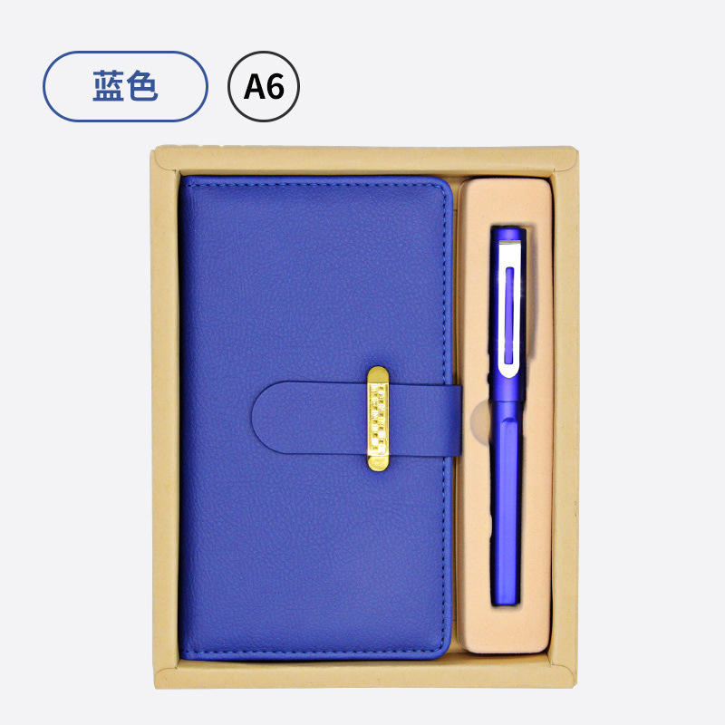 Ensemble de deux cahiers A6 dorés [Cahier et stylo en plastique] Bleu