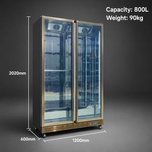 Enfriador de Exhibición Profesional de 800L con Interior de Acero Inoxidable y Espejo, Blanco Premium, Dos Puertas con Control Táctil Digital Inteligente - Product Image 2