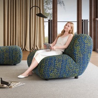 Ensemble de fauteuils de salon Chesterfield de luxe, design créatif, avec ottoman, en tissu doux et structure en fer, pour hôtel et maison - Vente chaude