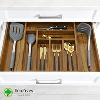 Organisateur de tiroir en bois d'acacia écologique Minjoo Home Premium - Extensible 7-9 compartiments, finition sans danger pour les aliments LFGB/FSC